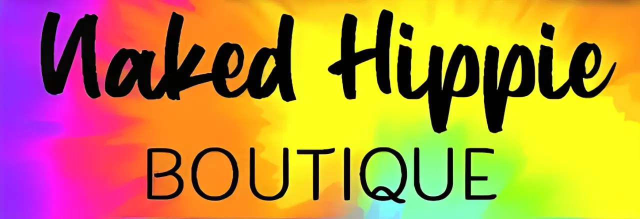 Colorful gradient background with text: "Naked Hippie Boutique.