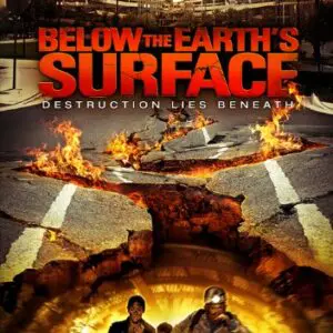 Movie poster showing a cracked earth surface with two men exploring underground.