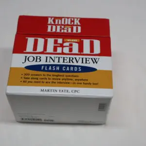 A box of Knock 'em Dead job interview flash cards.