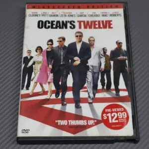DVD cover of Ocean's Twelve featuring main cast in stylish poses.