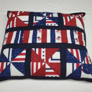 Patriotic red white blue patchwork pillow