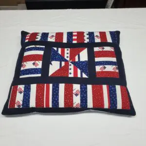 American flag patterned quilted pillow