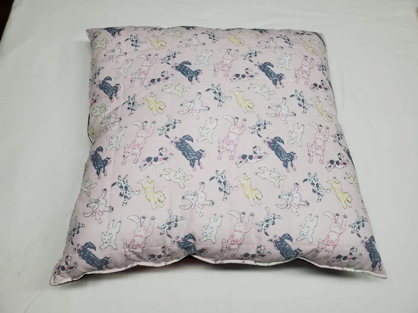 Colorful pillow with playful dog designs