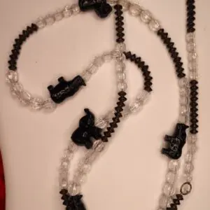 Black bear-themed beaded necklace with clear accents.