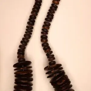 Dark wooden bead necklace with layered design.
