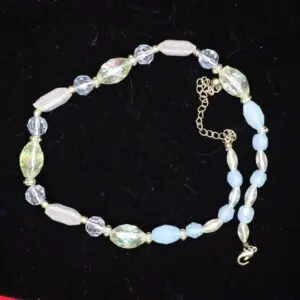 Colorful beaded necklace with shimmering accents.