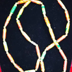Colorful beaded necklace with vibrant patterns.
