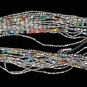 Colorful beaded necklace with silver accents.