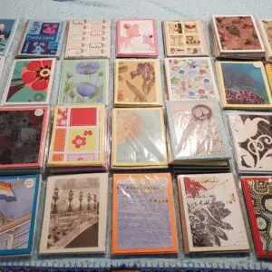 Assorted decorative cards displayed on a table.