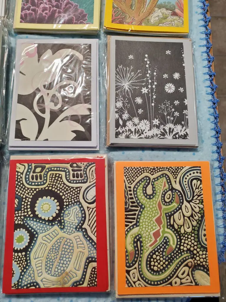 Assorted colorful cards with unique designs.