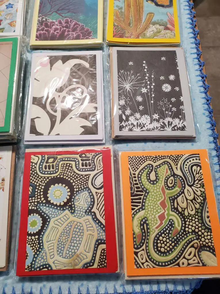 Assorted colorful cards with unique artistic designs.