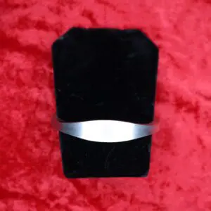 Sleek silver bracelet displayed on black velvet.