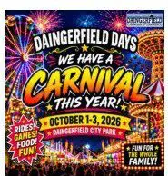 Colorful carnival announcement with festive decorations.