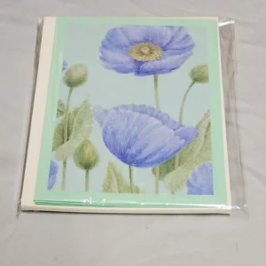 Greeting card with delicate blue poppy flowers design.