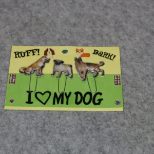 A green card with dogs and "I love my dog" text.