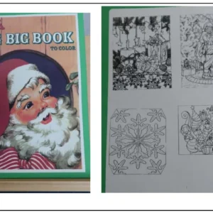 Santa Claus on a magazine cover and intricate coloring page designs.